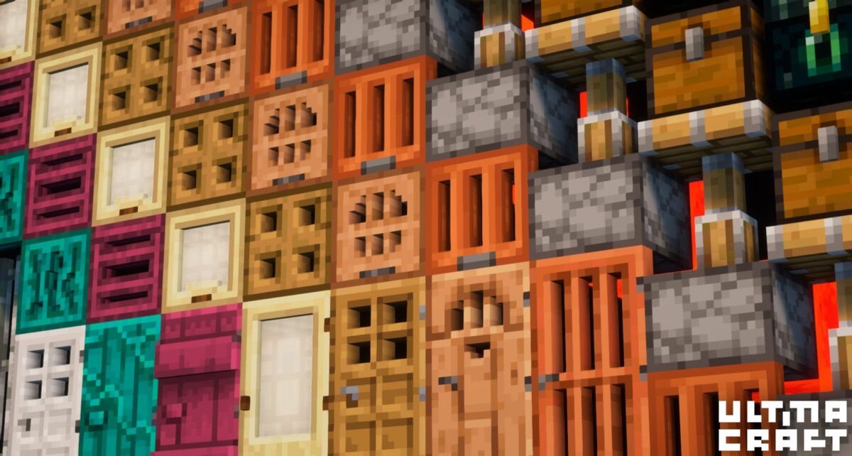 modèles de blocs personnalisés avec différentes textures dans Minecraft utilisant le pack UltimaCraft