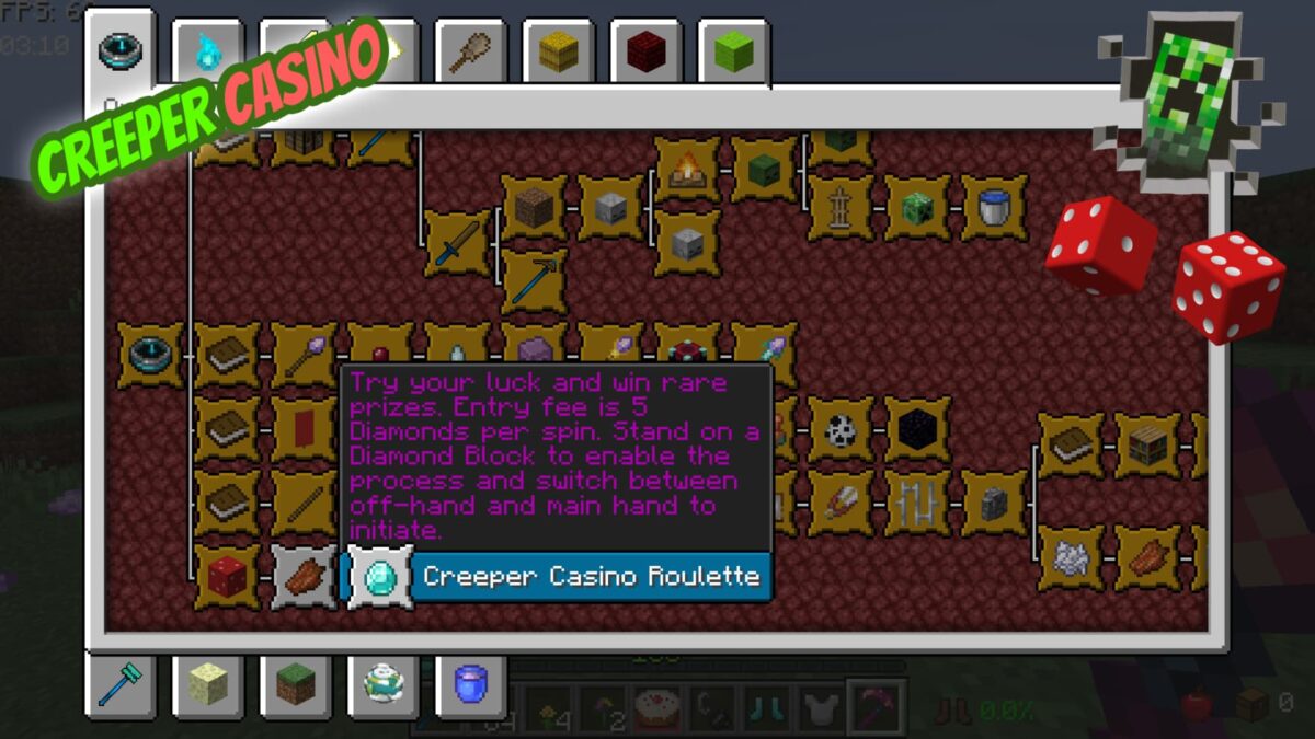 DarkRPG Minecraft modpack Creeper Casino permettant de miser des diamants pour gagner des objets rares