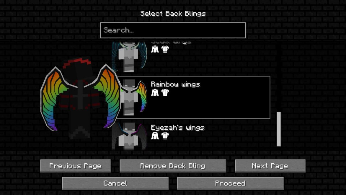 DarkRPG Minecraft modpack personnalisation cosmétique avec des ailes colorées et d'autres options esthétiques