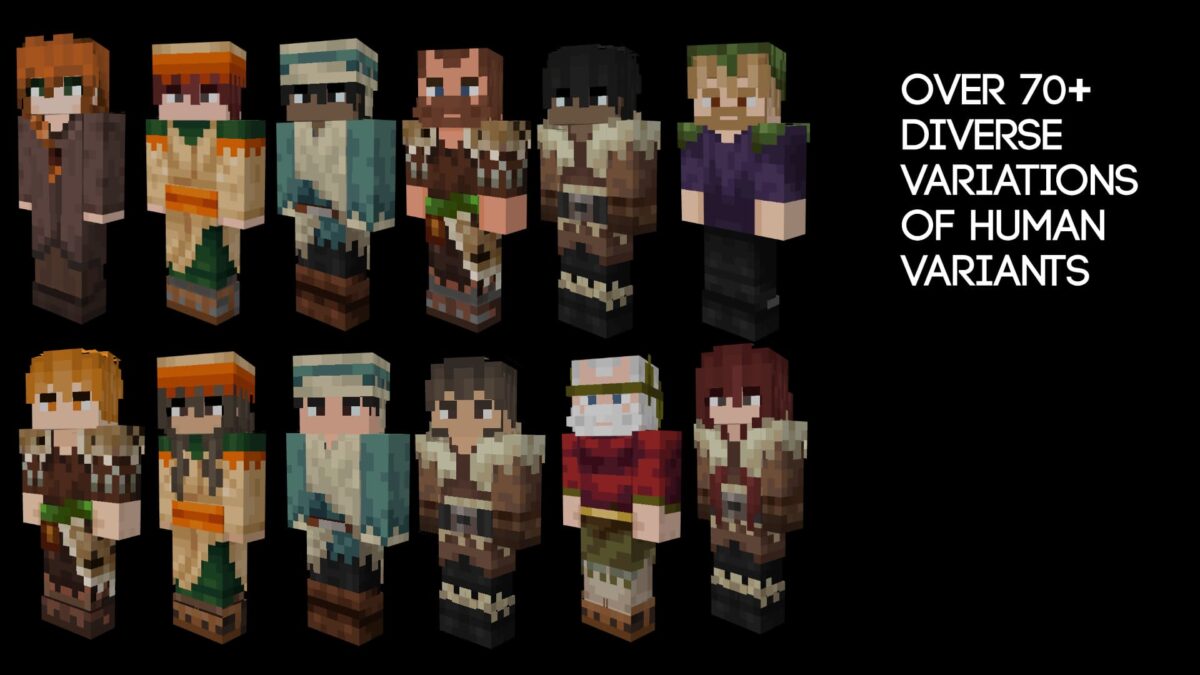 Variations de villageois Human Era dans Minecraft avec le pack de texture Human Era Villagers & Illagers X Fresh Animations