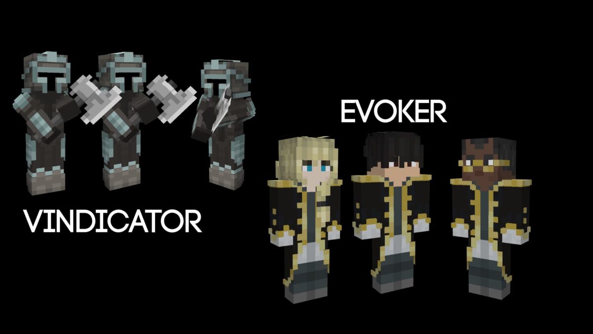 Modèles améliorés des vindicateurs et des évocateurs dans Minecraft grâce au pack Human Era Villagers & Illagers X Fresh Animations