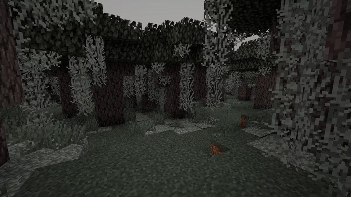 Mousse Pâle au sol dans le biome Pale Garden de Minecraft