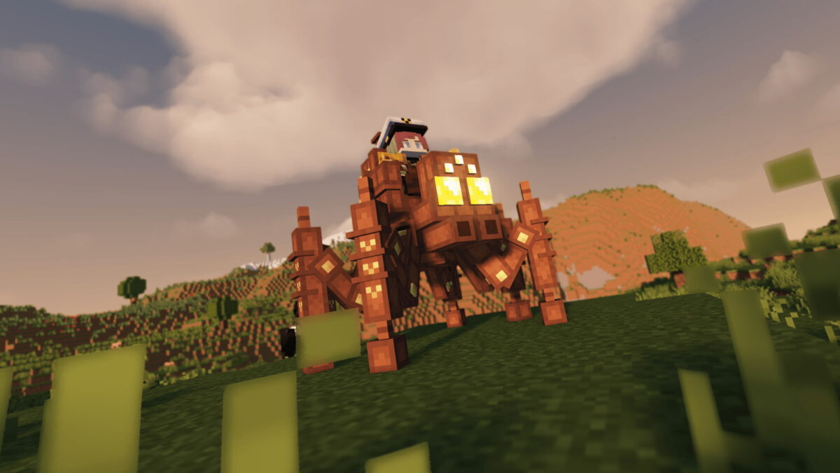 araignée mécanique steampunk en extérieur dans le mod Rustic Engineer pour Minecraft