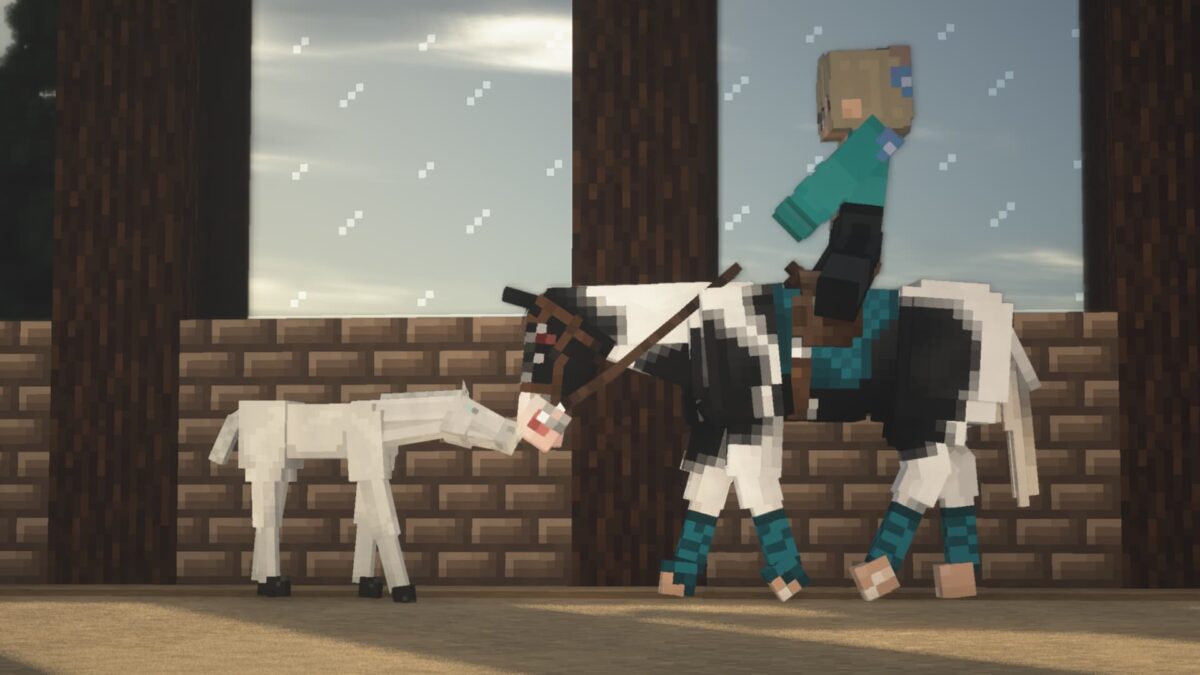 Star Worm Equestrian jument et poulain avec ensemble d’équipement cyan dans Minecraft