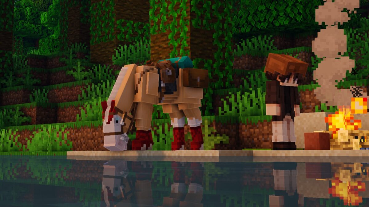 Star Worm Equestrian exploration dans la jungle avec cheval et aventurier dans Minecraft"