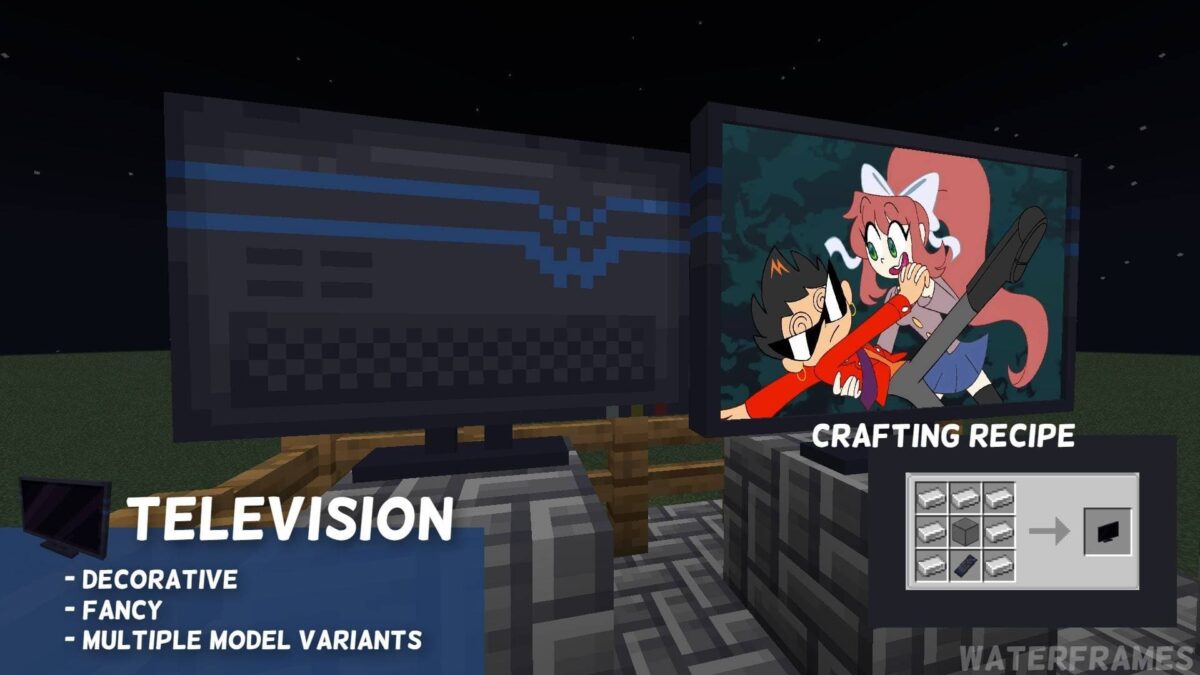 télévision du mod WATERFRAMES pour afficher des images dans Minecraft