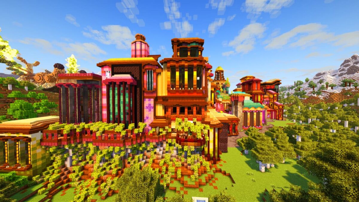 vue alternative d'une base hardcore Minecraft sublimée par Aurora's Shaders, avec un éclairage naturel et des textures améliorées.