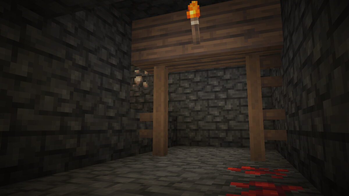 mine abandonnée avec torches et gisements de minerai, pack de textures Pixel Perfection Legacy pour Minecraft