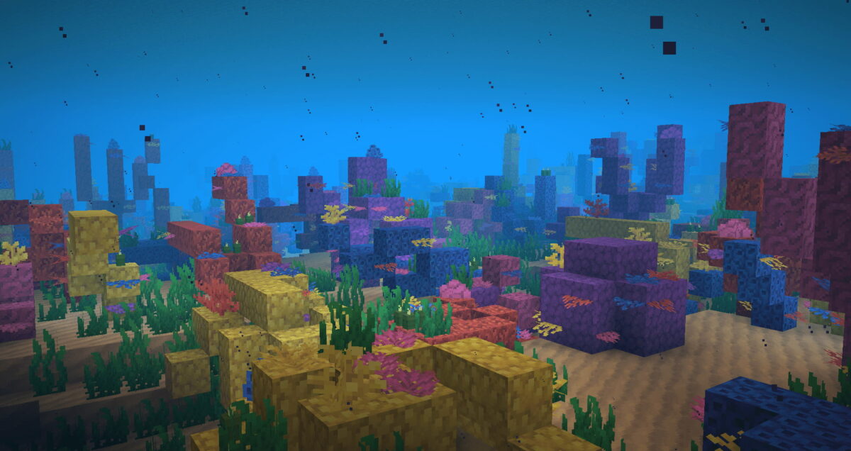 récif corallien sous-marin coloré et vibrant, pack de textures Pixel Perfection Legacy pour Minecraft