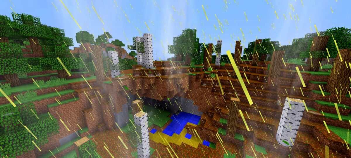 Nuages de pollution au-dessus d'un village dans le mod Pollution of the Realms pour Minecraft.