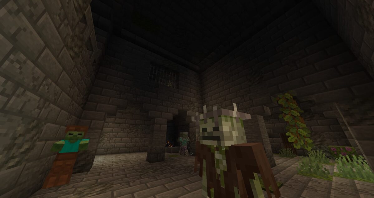 nécromancien patrouillant dans des catacombes luxuriantes dans le mod iron's spells 'n spellbooks pour minecraft.