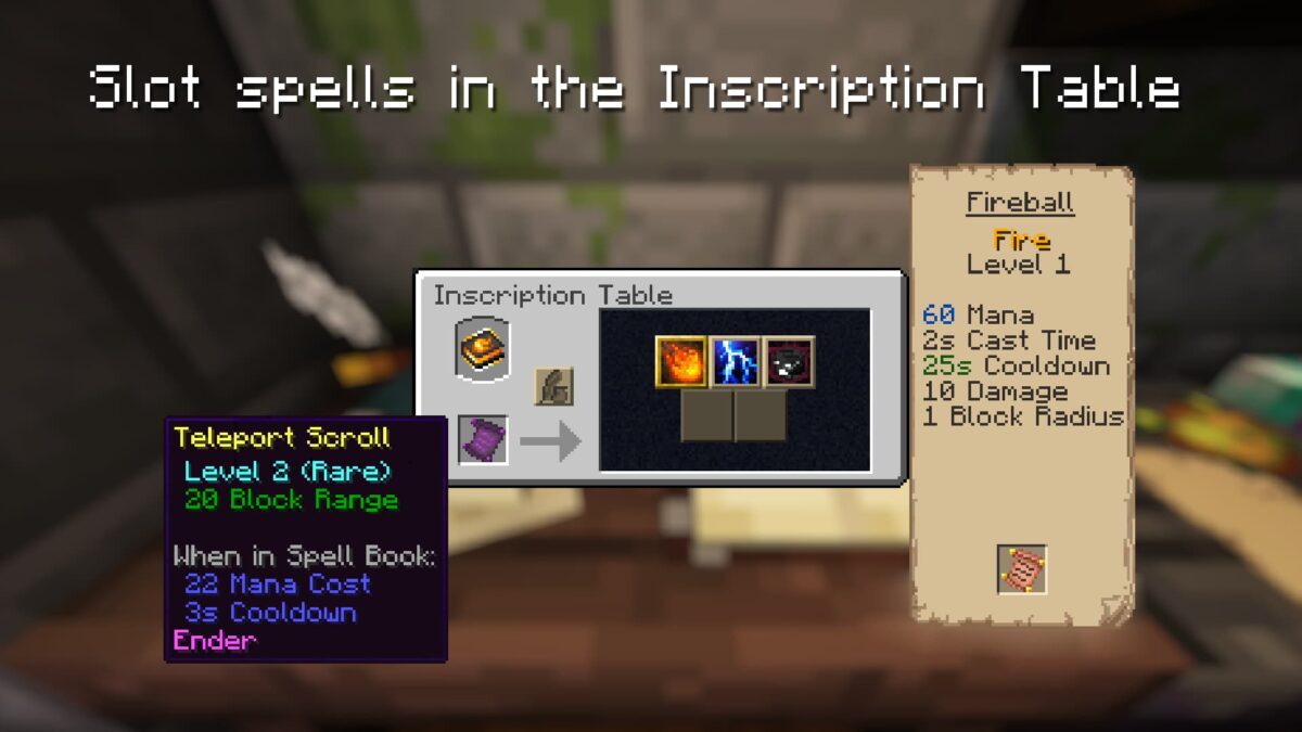 table d’inscription irons’s spells 'n spellbooks minecraft pour intégrer des sorts dans des livres magiques