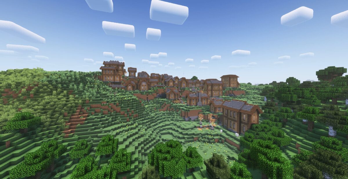 illage de plaine classique avec des maisons en bois dans Minecraft grâce au mod ChoiceTheorem's Overhauled Village (CTOV