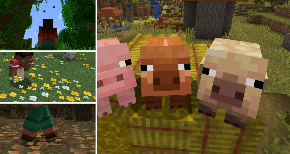 Minecraft : 2 nouveaux cochons, feuilles tombantes, feuilles mortes et fleurs sauvages