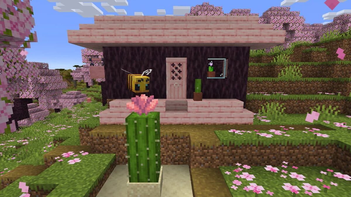 Fleur de cactus dans Minecraft, une nouvelle plante colorée qui attire les abeilles et embellit le paysage