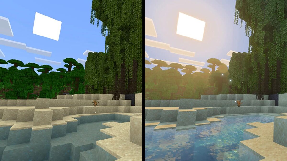 ibrant visuals minecraft comparaison plage eau reflets shaders mise à jour graphique