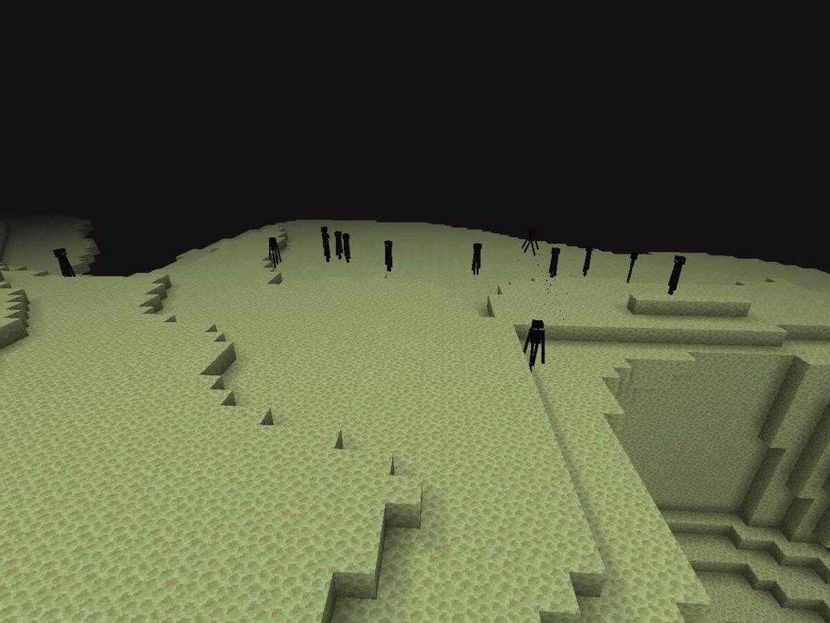 groupe d'endermen sur une île de l'end minecraft