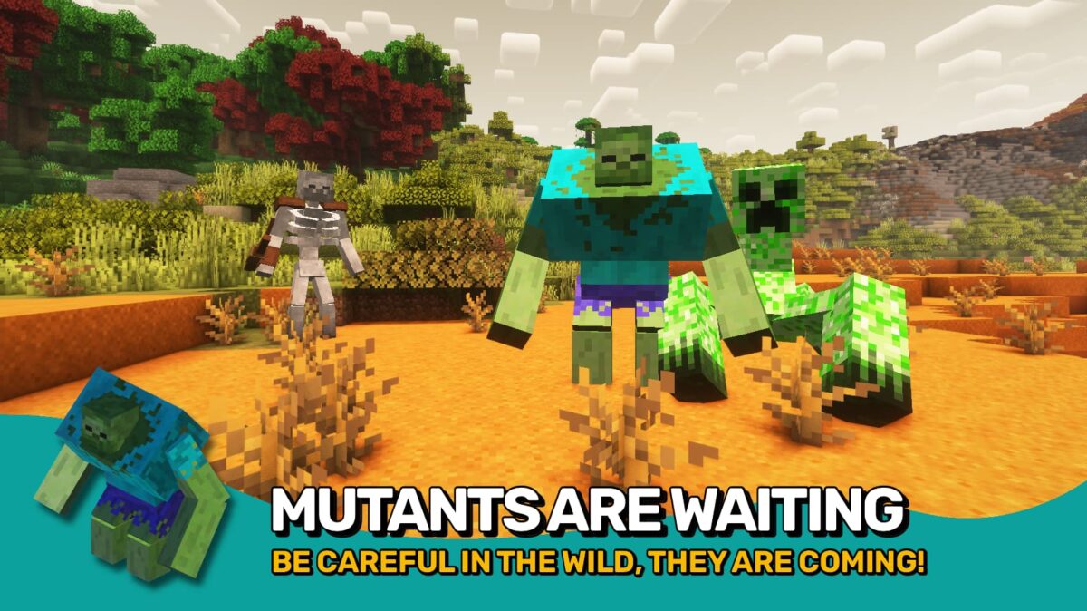 mod Minecraft Mutant Monsters – attaque du squelette mutant, du zombie mutant et du creeper mutant dans un biome sec