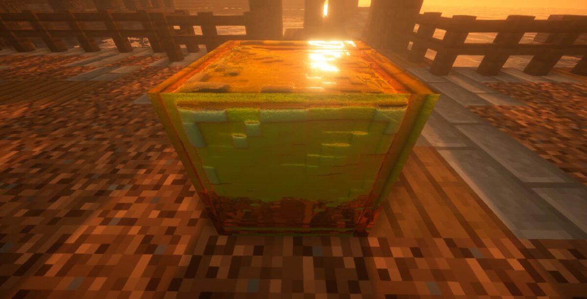 Pack de texture Minecraft RealisCraft JE 256x : bloc avec effet Metallic activé, surface brillante et réflexion réaliste