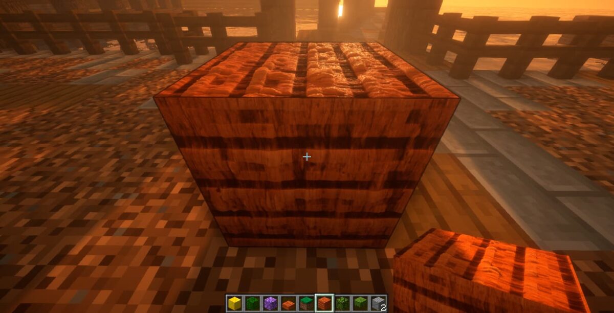 Pack de texture Minecraft RealisCraft JE 256x : bloc avec Material AO activé, affichant des ombres douces et réalistes sur les surfaces
