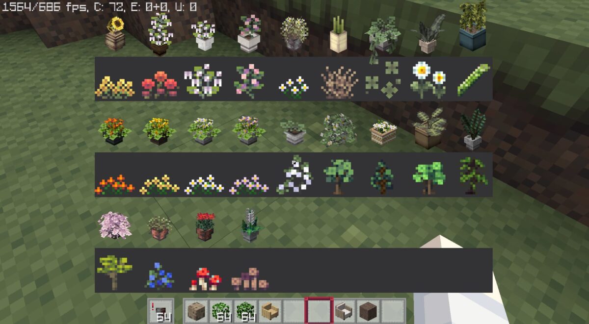 catalogue floral du pack de texture Minecraft Yuushya avec de nombreuses plantes en pot et décorations végétales personnalisées
