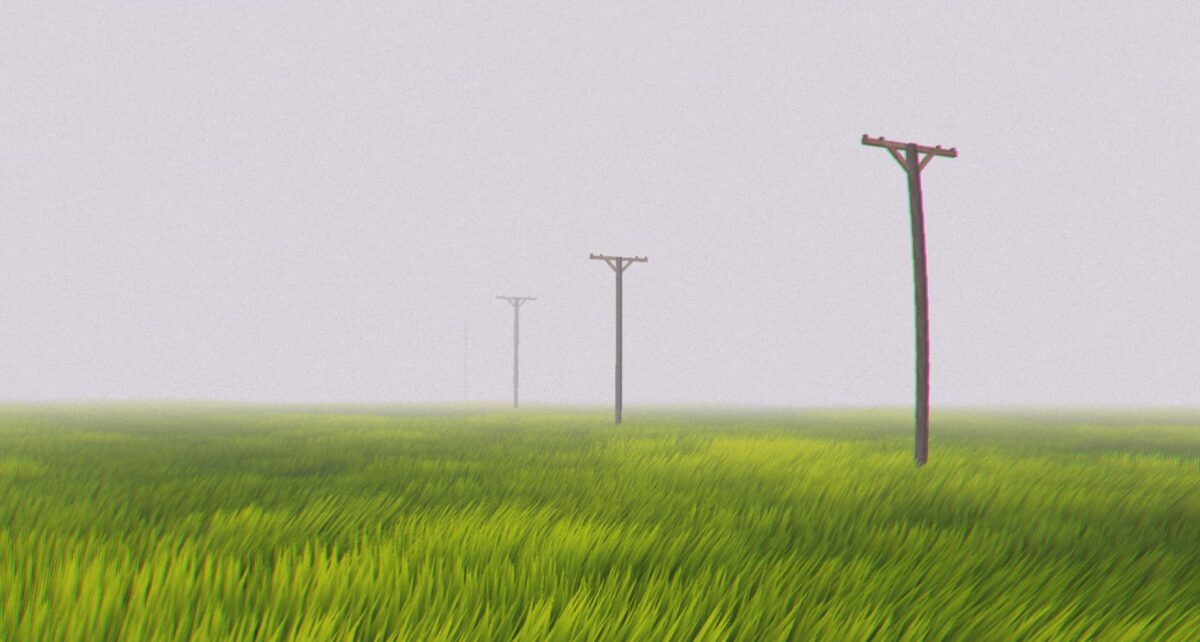 mod Minecraft Minecraft Found Footage – étendue d’herbe infinie avec poteaux électriques dans un brouillard blanc