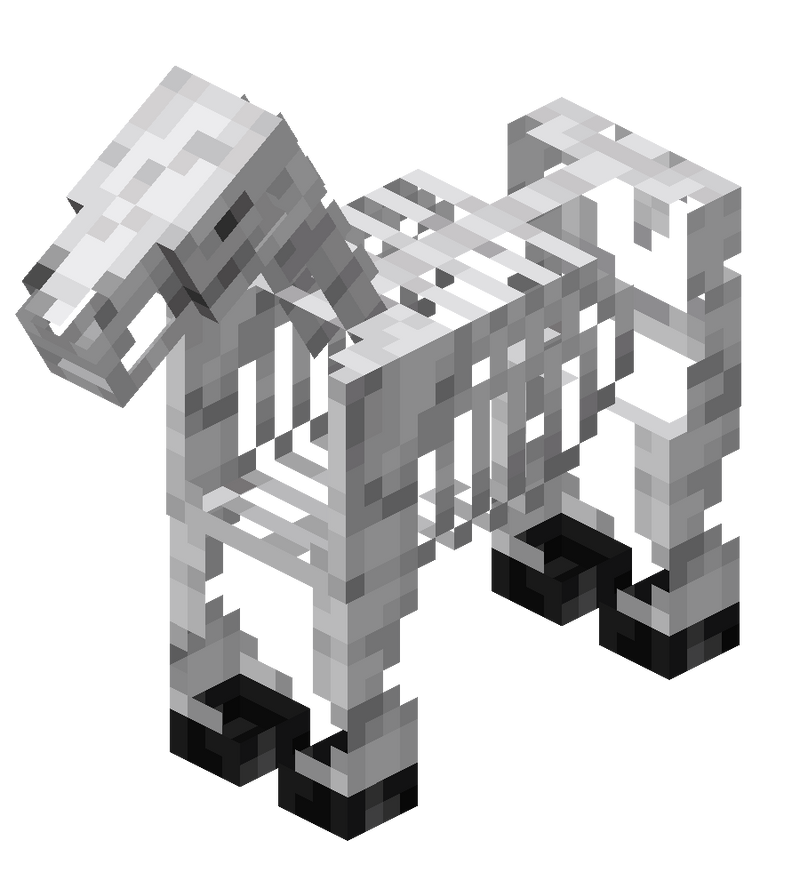 Cheval-squelette adulte dans Minecraft, affiché sans selle.