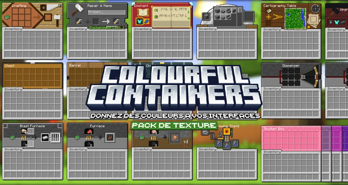 Colourful Containers GUI : donnez des couleurs à vos interfaces – Pack de texture Minecraft – 1.7 → 1.21