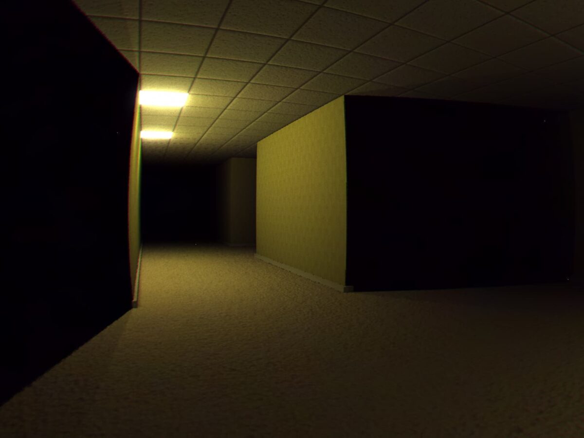 mod Minecraft Minecraft Found Footage – couloir jaune sombre du Level 0 dans les Backrooms