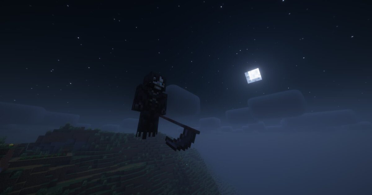 apparition de la Faucheuse dans le mod Minecraft MCA Reborn au clair de lune
