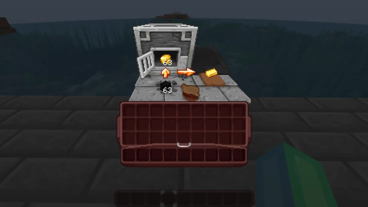 Interface du haut fourneau stylisée avec le pack de texture Minecraft Shrimp's Immersive Interfaces, illustrée en métal et charbon.