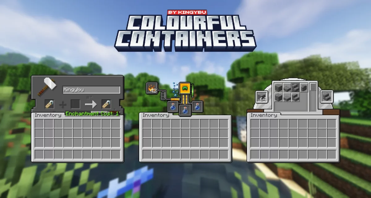 Interfaces du pack de texture Minecraft Colourful Containers GUI pour l’enclume, l’alambic et le tailleur de pierre.