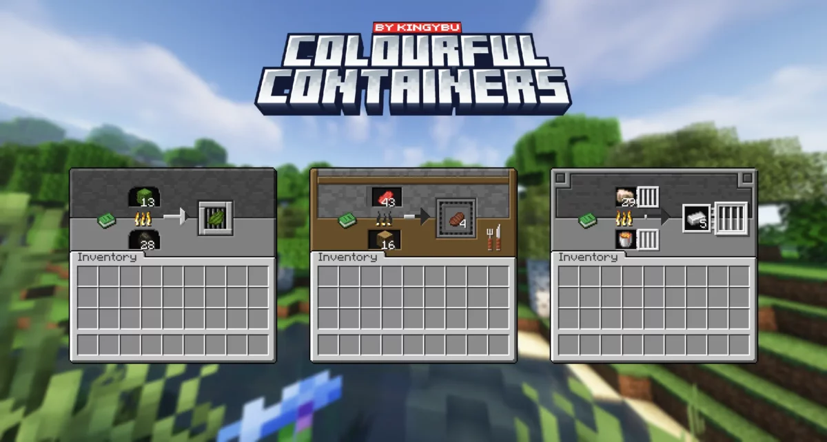 Menus personnalisés du pack de texture Minecraft Colourful Containers GUI pour le four, le fumoir et le haut fourneau.