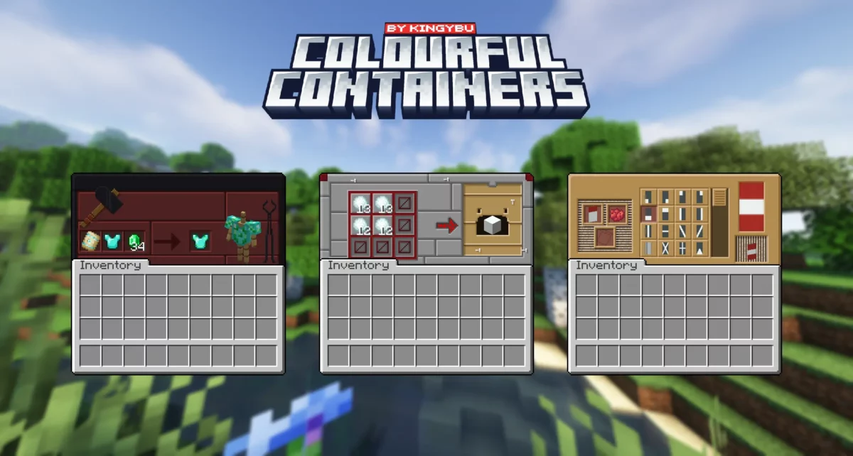 Interfaces du pack de texture Minecraft Colourful Containers GUI pour la table de forgeron, le crafter et le métier à tisser.