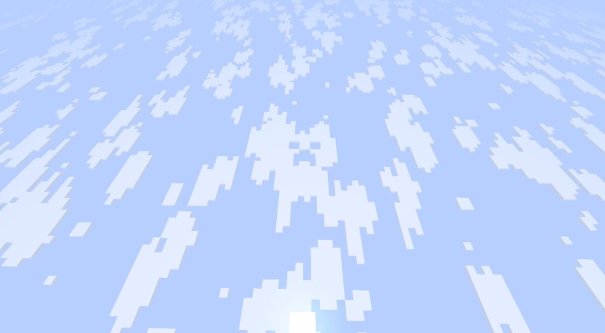 Nuages de Minecraft snapshot 25w21a avec une forme de visage de Creeper.
