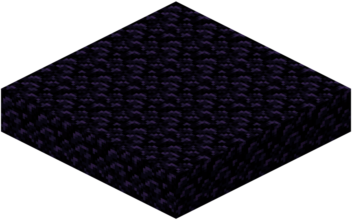 Plateforme d’obsidienne dans l’End dans Minecraft, surface noire régulière servant de point d’apparition initial.