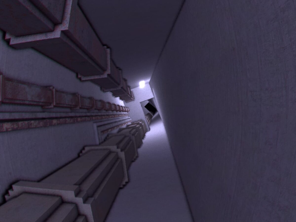 mod Minecraft Minecraft Found Footage – tunnel de béton avec tuyauterie dans le Level 2 pendant un événement de distorsion
