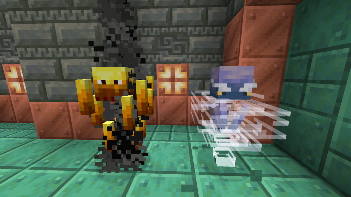 Comparaison entre un blaze et un breeze dans Minecraft, face à face.