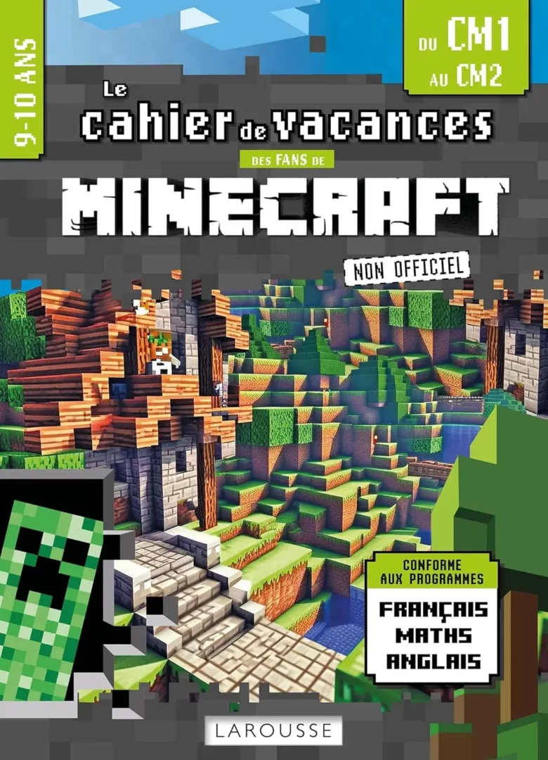 Cahier de vacances Minecraft pour les enfants de 9 à 10 ans, passage du CM1 au CM2