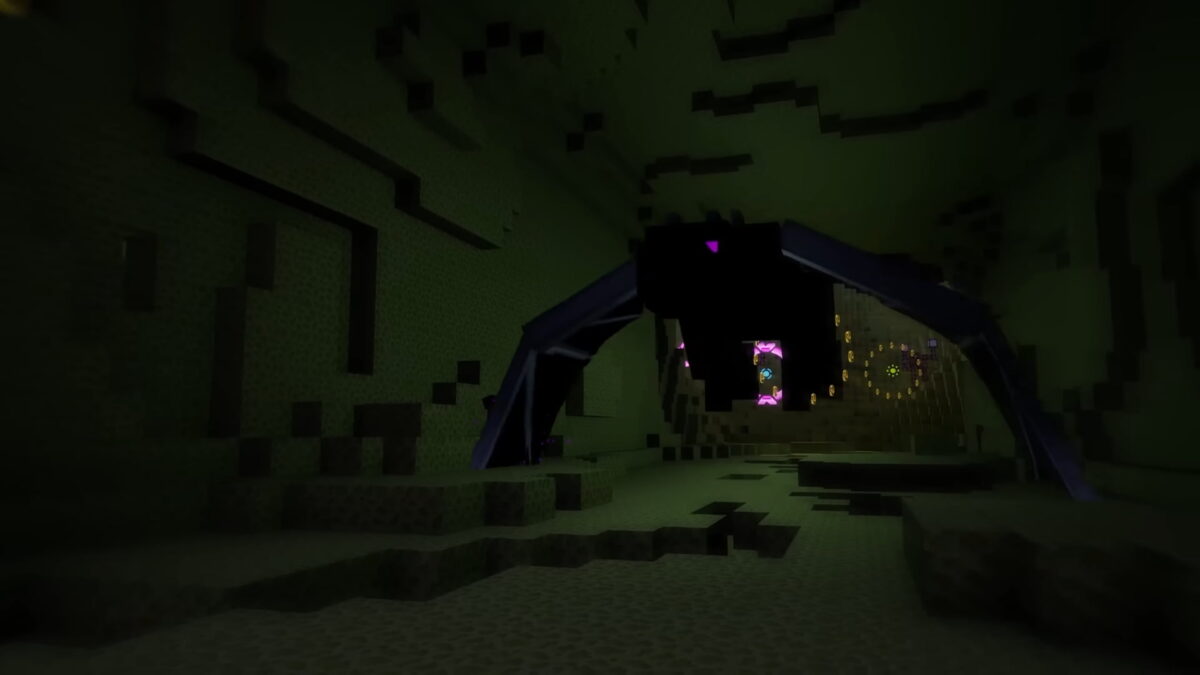 Circuit Minecraft dans l’End avec l’Ender Dragon visible en arrière-plan dans Sonic Racing CrossWorlds.