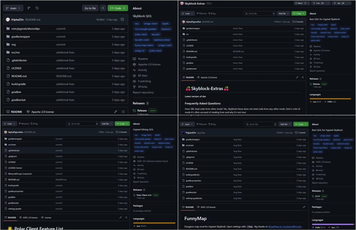 Dépôts GitHub de faux mods Minecraft utilisés pour diffuser des malwares déguisés en outils pour Hypixel.