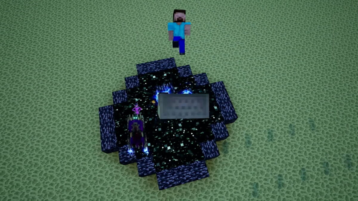 Steve de Minecraft franchit un portail de l’End avec son kart dans Sonic Racing CrossWorlds