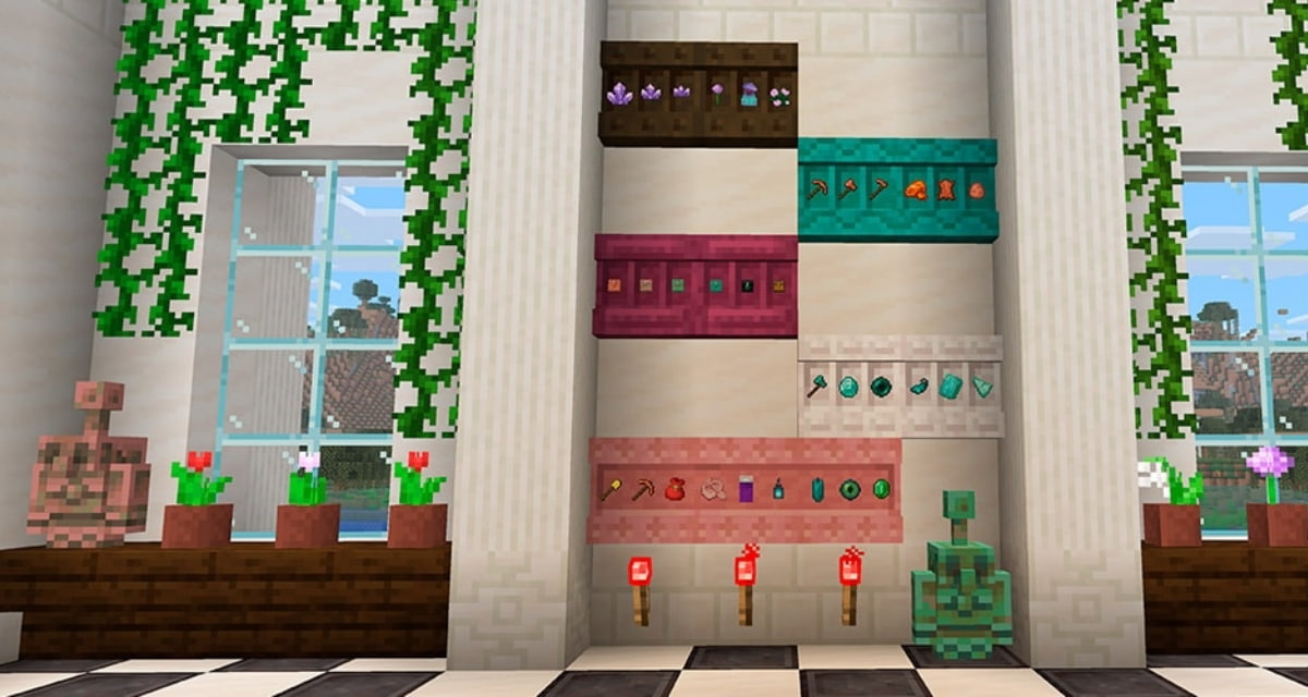 Deux nouveautés décoratives arrivent dans Minecraft : statue de golem et étagères