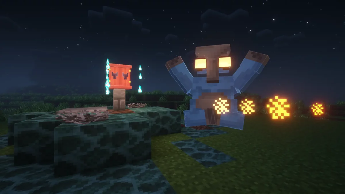 Apparition d’un esprit maudit de rang semi-grade 1 dans le mod ProjectJJK pour Minecraft, en pleine nuit.