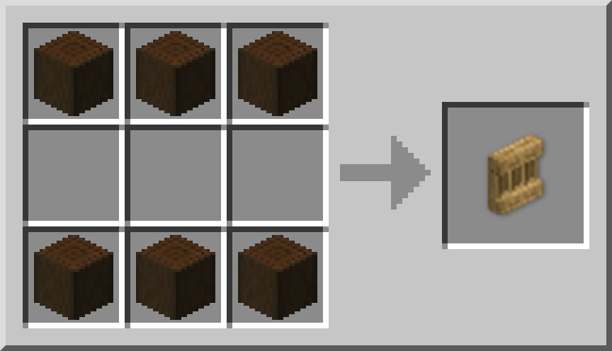 Recette de fabrication de l’étagère dans Minecraft avec six blocs de bois dénudé.