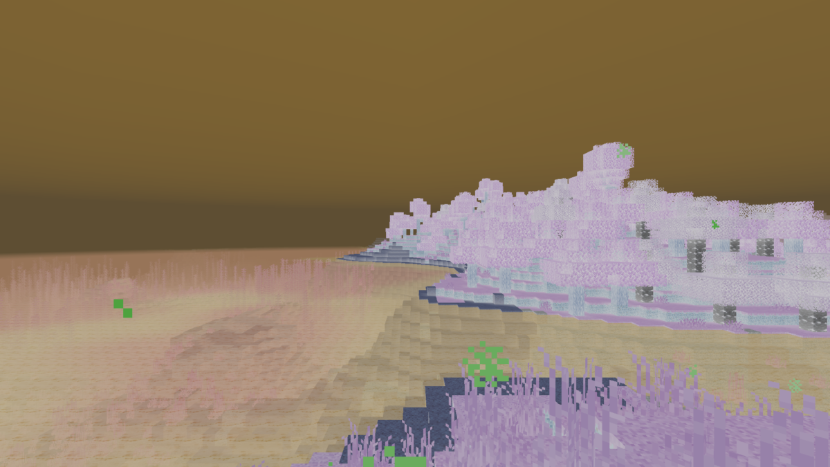 Couleurs inversées visibles à travers la vision d’un enderman spectaté dans Minecraft