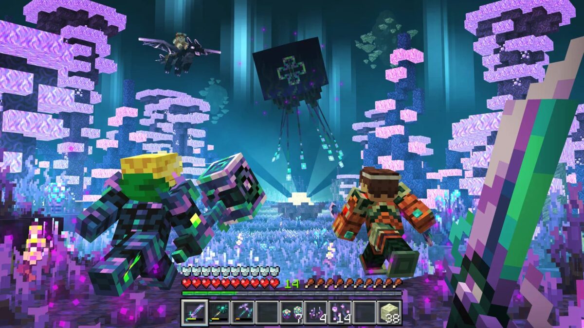 Biome de l’End dans RealismCraft avec champignons lumineux et boss inédits.