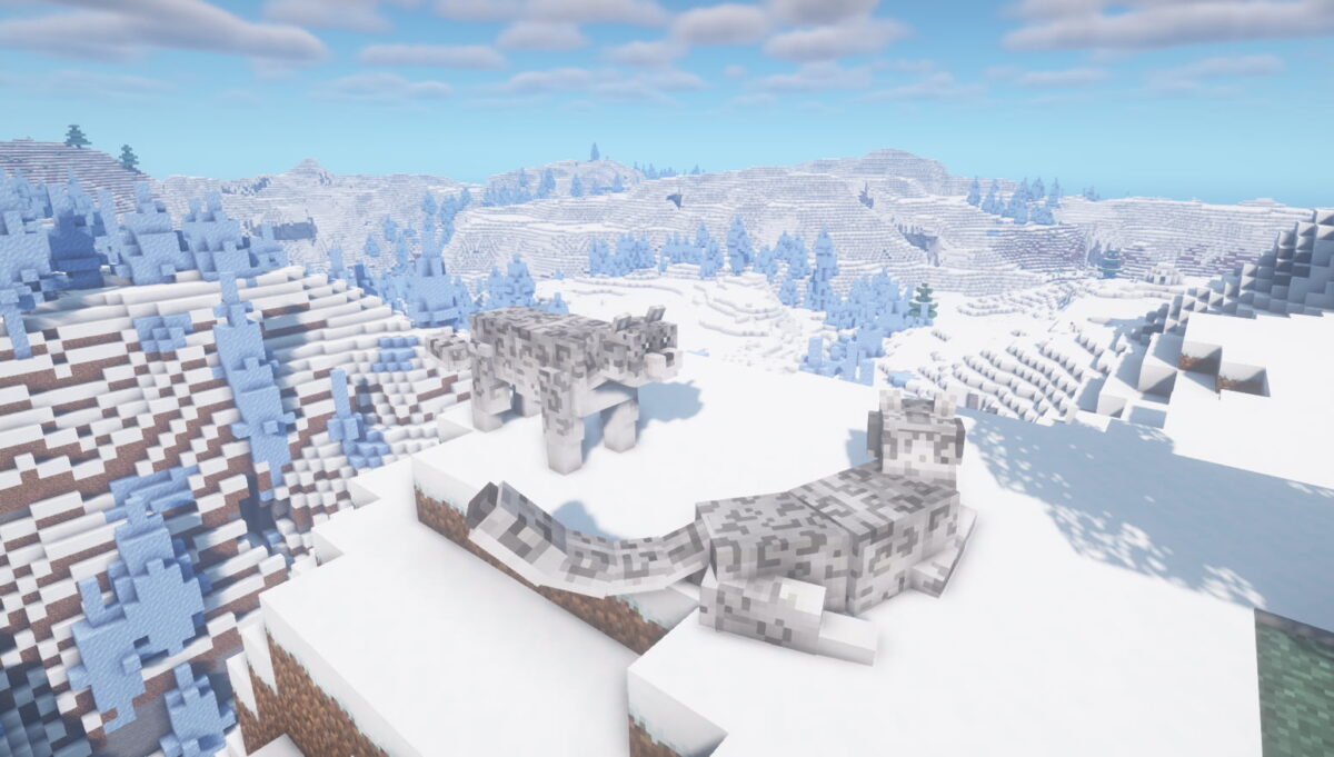 Acencia dans le mod Mythic Mounts pour Minecraft, créature des biomes enneigés pouvant chasser et escalader les parois.