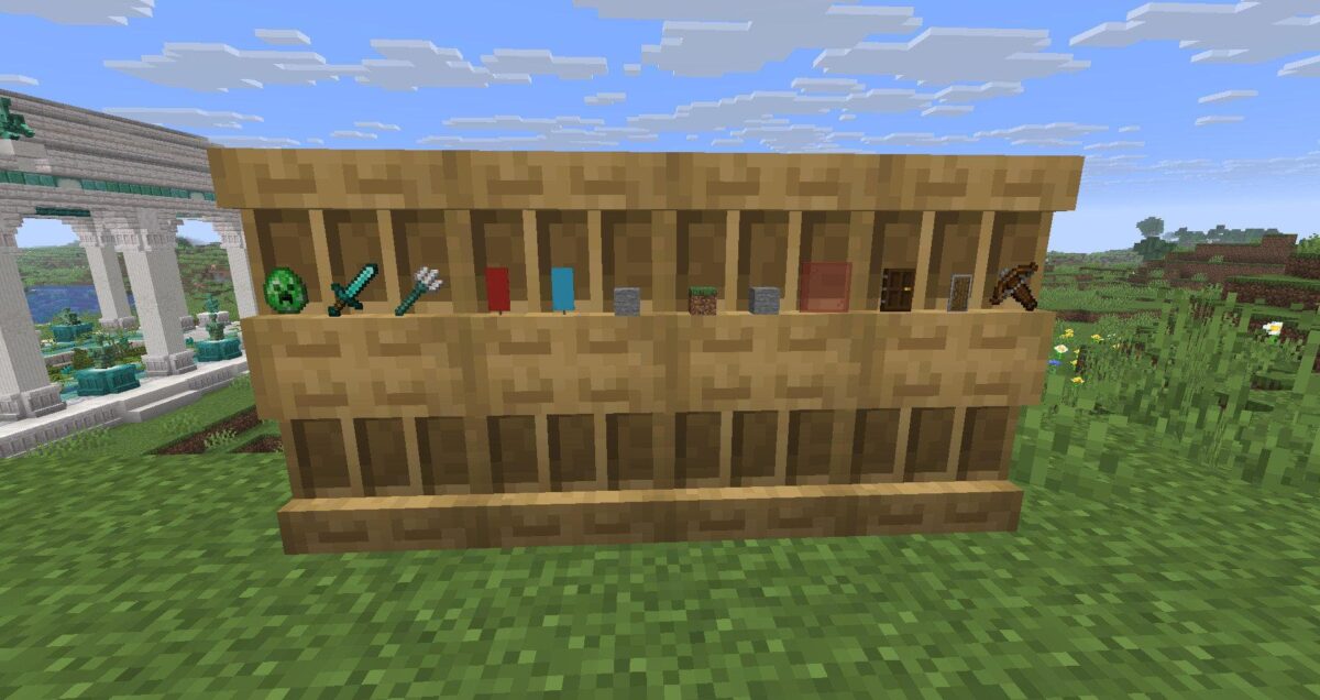 objets affichés étagères minecraft