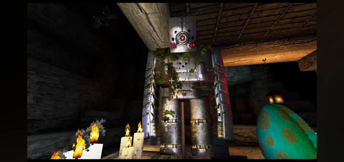 golem de fer dans Minecraft éclairée par des blocs lumineux avec PBR activé grâce au shader Just Colored Lighting.